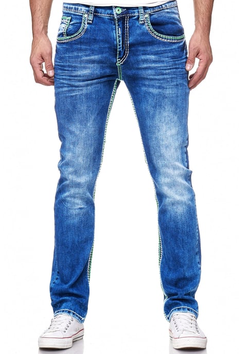 Jeansbroek "LEVIN" met neongroene contrastnaad - Image 3
