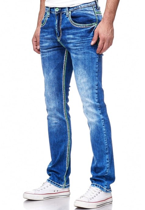 Jeansbroek "LEVIN" met neongroene contrastnaad - Image 4