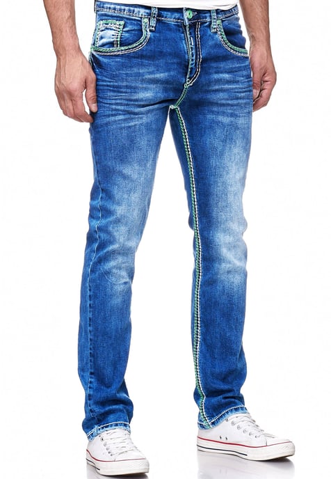Jeansbroek "LEVIN" met neongroene contrastnaad - Image 5