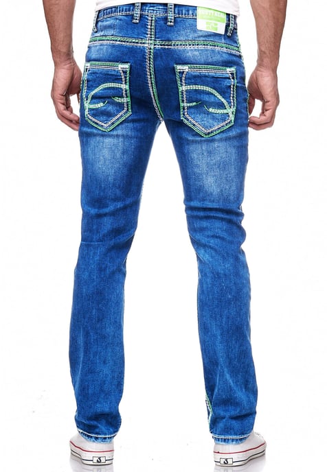Jeansbroek "LEVIN" met neongroene contrastnaad - Image 6