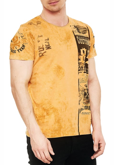 Gewassen biker T-shirt met voor- en achterkant bedrukt - Image 3