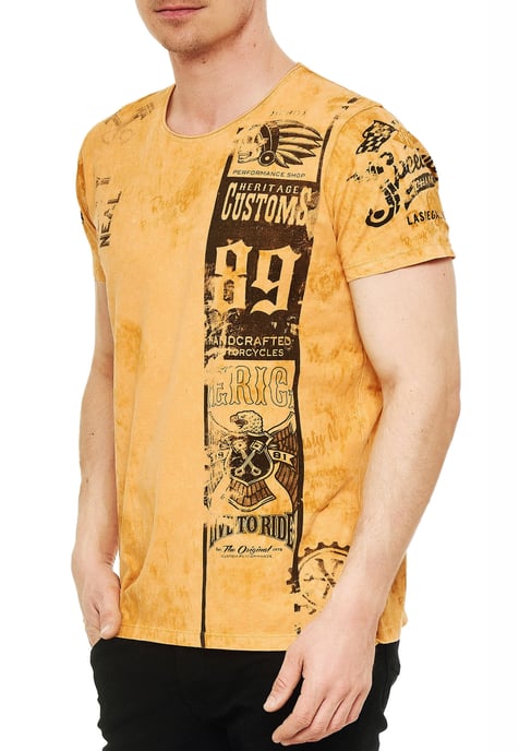 Gewassen biker T-shirt met voor- en achterkant bedrukt - Image 4