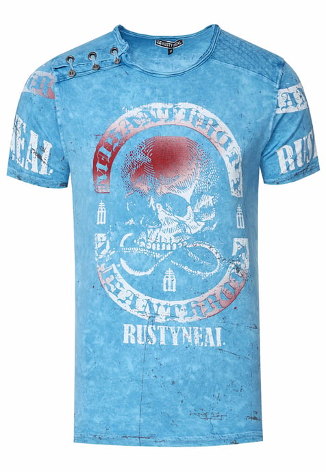 Gewassen T-shirt met knoopsluiting aan de zijkant en een doodshoofdprint - Image 1