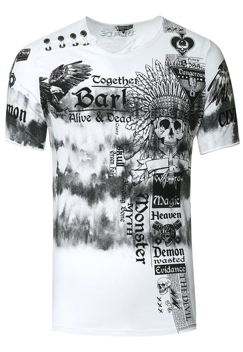 T-shirt in kleur met voorkant in tie-dye batik en bedrukking - Image 1
