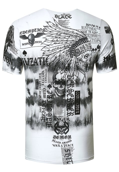 T-shirt in kleur met voorkant in tie-dye batik en bedrukking - Image 2