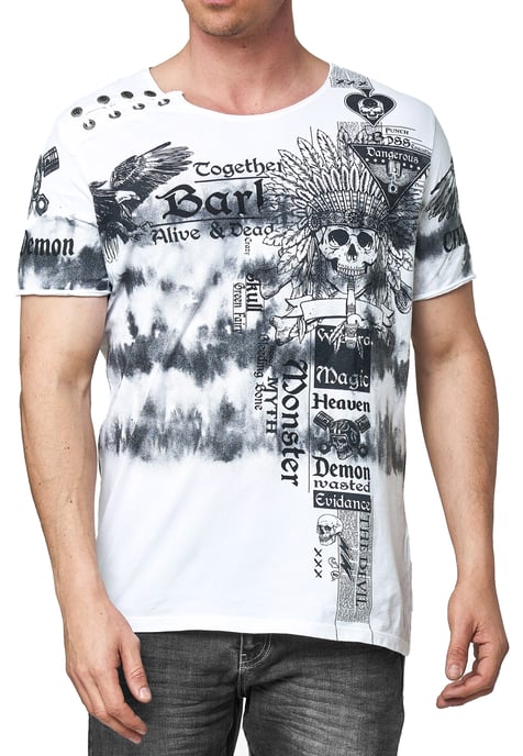 T-shirt in kleur met voorkant in tie-dye batik en bedrukking - Image 3