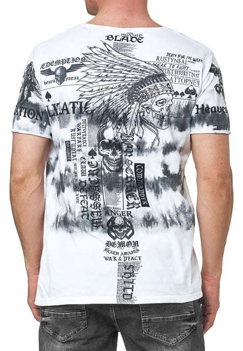 T-shirt in kleur met voorkant in tie-dye batik en bedrukking - Image 4