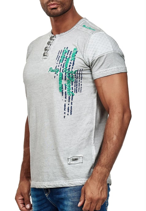 Olie-gewassen T-shirt met knoopsluiting - Image 3