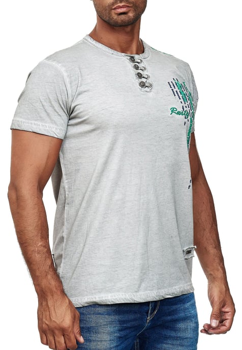 Olie-gewassen T-shirt met knoopsluiting - Image 4