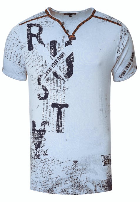T-shirt met V-hals, suède details en een patroon van klinknagels - Image 1