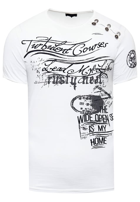 Olie-gewassen T-shirt met knoopjes aan de zijkant en prints - Image 1