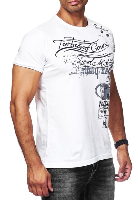 Olie-gewassen T-shirt met knoopjes aan de zijkant en prints - Image 3