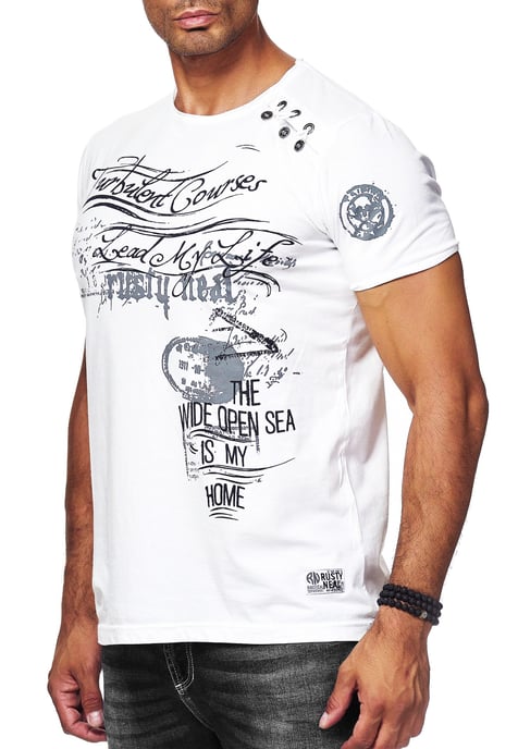 Olie-gewassen T-shirt met knoopjes aan de zijkant en prints - Image 4