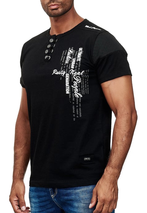 Olie-gewassen T-shirt met knoopsluiting - Image 3