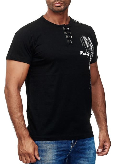 Olie-gewassen T-shirt met knoopsluiting - Image 4