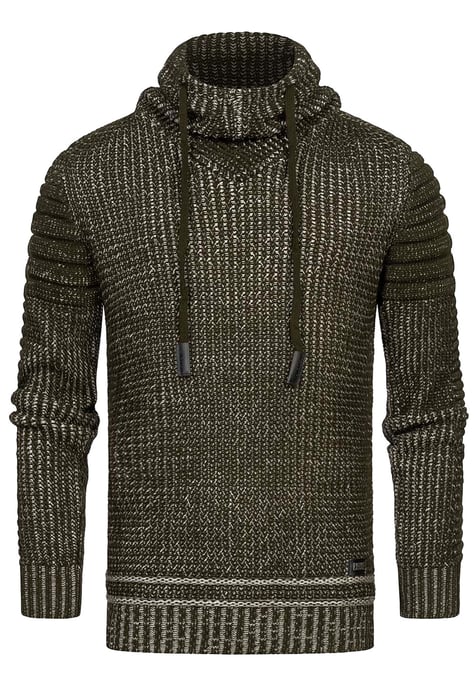 Standing Collar Coarse Knit Biker Sweater with High Roll Collar - Image 1