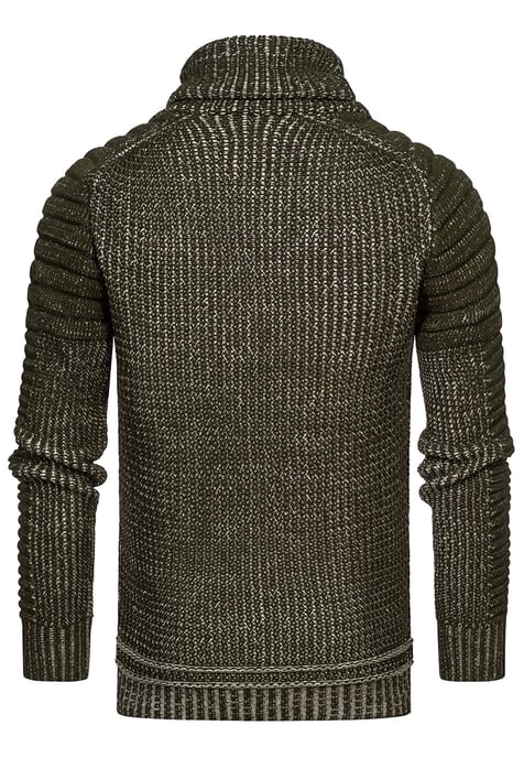 Standing Collar Coarse Knit Biker Sweater with High Roll Collar - Image 2
