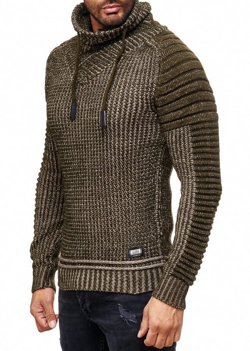 Standing Collar Coarse Knit Biker Sweater with High Roll Collar - Image 3