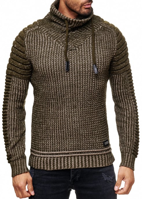 Standing Collar Coarse Knit Biker Sweater with High Roll Collar - Image 4