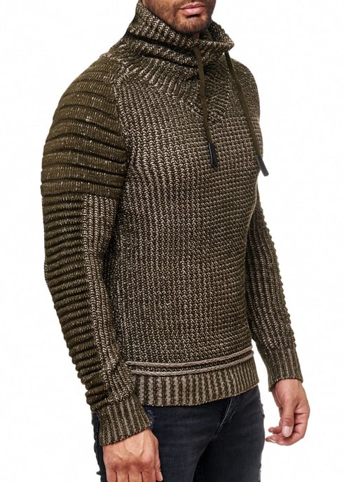 Standing Collar Coarse Knit Biker Sweater with High Roll Collar - Image 5