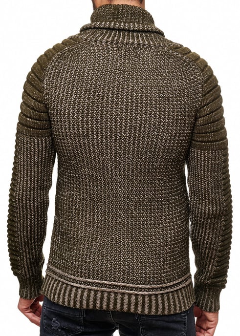 Standing Collar Coarse Knit Biker Sweater with High Roll Collar - Image 6