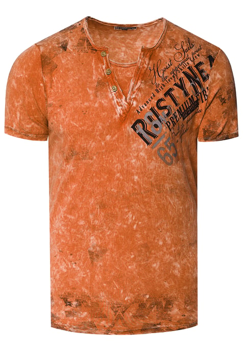 V-Neck T-Shirt Wash with Side Logo Print - Image 1