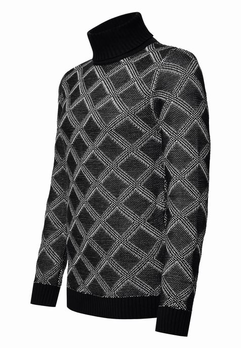 Coarse knit with check pattern Turtleneck sweater - Image 2
