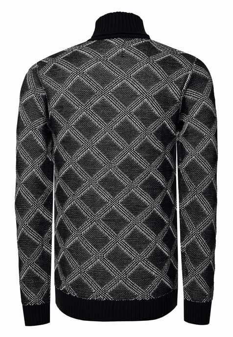 Coarse knit with check pattern Turtleneck sweater - Image 3
