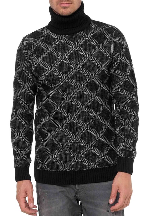 Coarse knit with check pattern Turtleneck sweater - Image 4