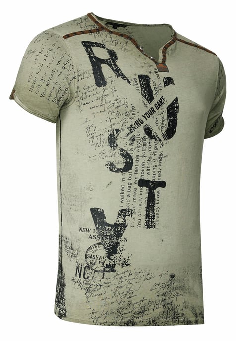 T-shirt met V-hals, suède details en een patroon van klinknagels - Image 2