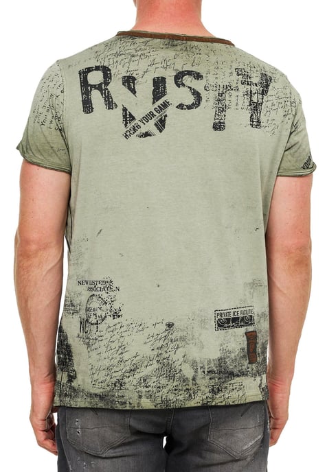 T-shirt met V-hals, suède details en een patroon van klinknagels - Image 5