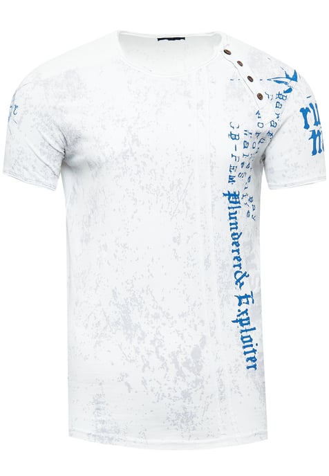 Round neck T-shirt with side button placket - Image 1