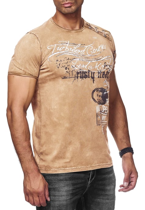 Olie-gewassen T-shirt met knoopjes aan de zijkant en prints - Image 4