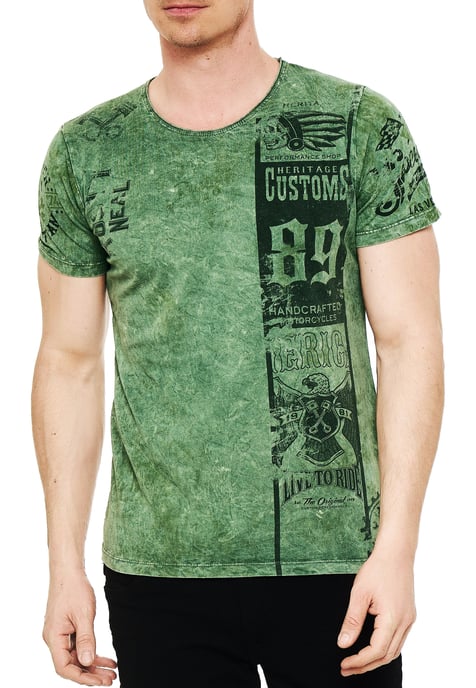 Gewassen biker T-shirt met voor- en achterkant bedrukt - Image 3