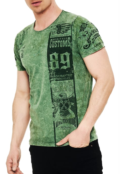 Gewassen biker T-shirt met voor- en achterkant bedrukt - Image 4