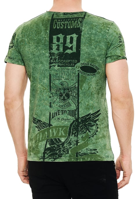 Gewassen biker T-shirt met voor- en achterkant bedrukt - Image 5