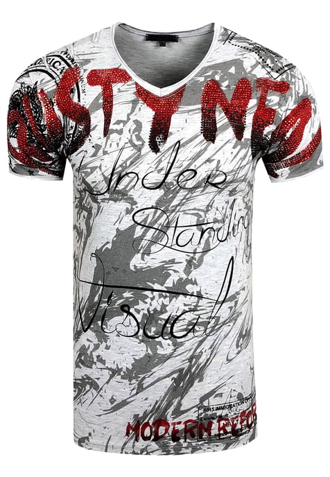 T-shirt met V-hals in strassontwerp - Image 1