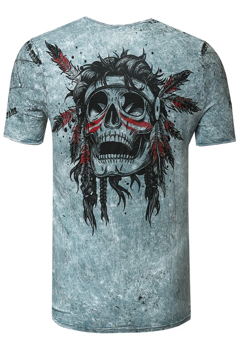 T-shirt met gewassen ronde hals, knoopsluiting en prints - Image 2