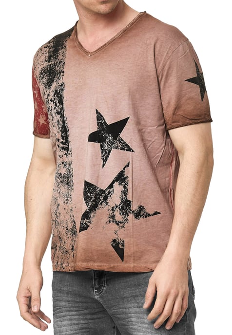 USA T-shirt met sterren en strepen en V-hals in gebruikte look - Image 3