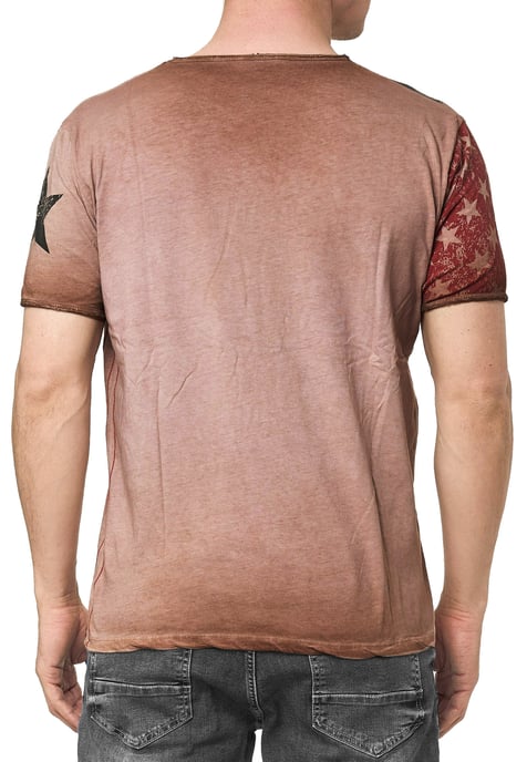 USA T-shirt met sterren en strepen en V-hals in gebruikte look - Image 4