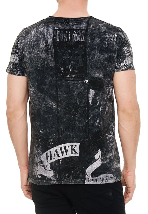 Gewassen biker T-shirt met voor- en achterkant bedrukt - Image 4