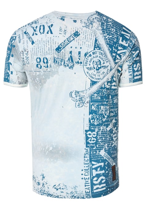 T-shirt met V-hals en all-over skull- en slangprint en suède details - Image 3