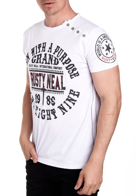 T-shirt met ronde hals, knoopsluiting en voorbedrukte voorkant - Image 3