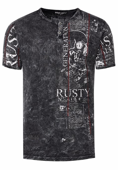 Henley T-shirt met knoopstreep en prints aan de voorkant - Image 1