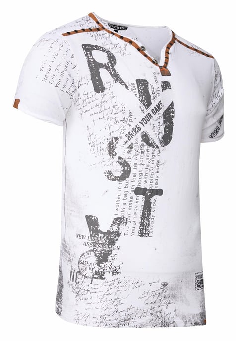 T-shirt met V-hals, suède details en een patroon van klinknagels - Image 2