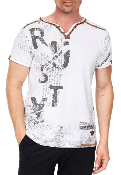 T-shirt met V-hals, suède details en een patroon van klinknagels - Image 4