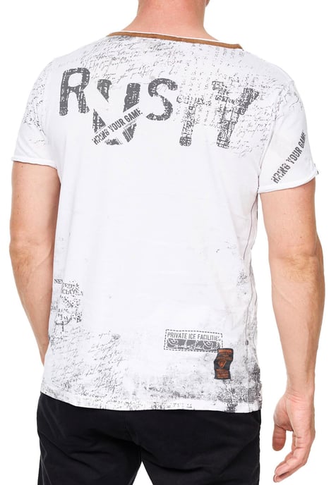 T-shirt met V-hals, suède details en een patroon van klinknagels - Image 5