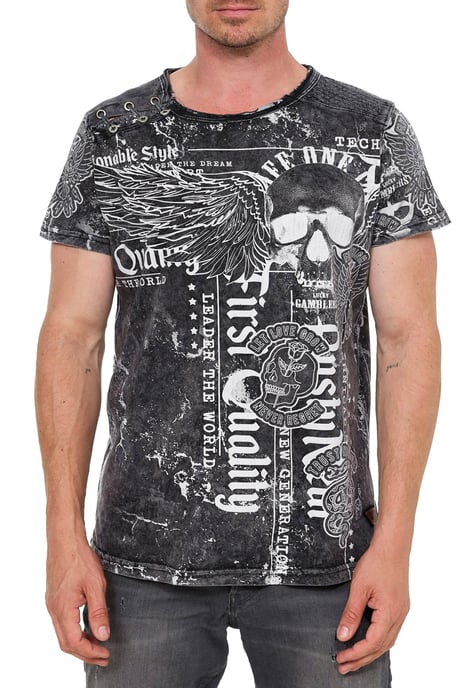 Gewassen T-shirt met "Flying-Skull" print - Image 4
