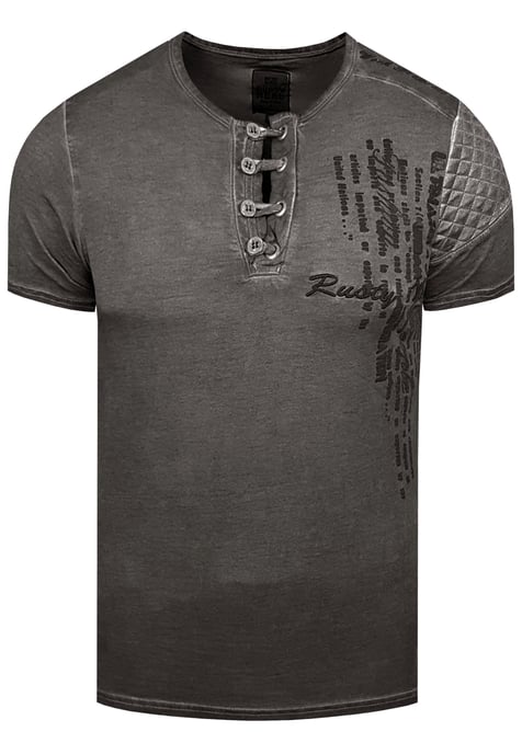 Olie-gewassen T-shirt met knoopsluiting - Image 1