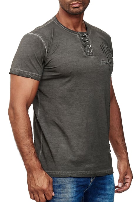 Olie-gewassen T-shirt met knoopsluiting - Image 3